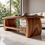 Modern Oval Coffee Table with Open Shelf | Sculptural Wood Center Table for Contemporary Living Room TH003-2398