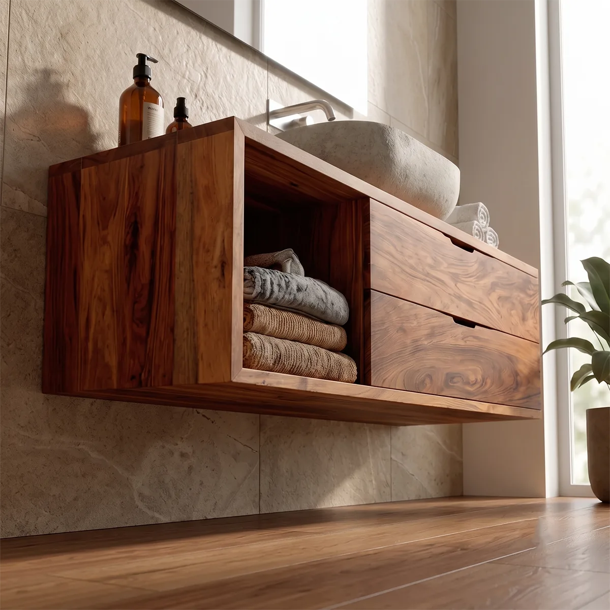 Floating Bathroom Vanity with 2 Drawers & Open Shelf | Modern Wall Mounted Vanity