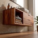 Floating Bathroom Vanity with 2 Drawers & Open Shelf | Modern Wall Mounted Vanity