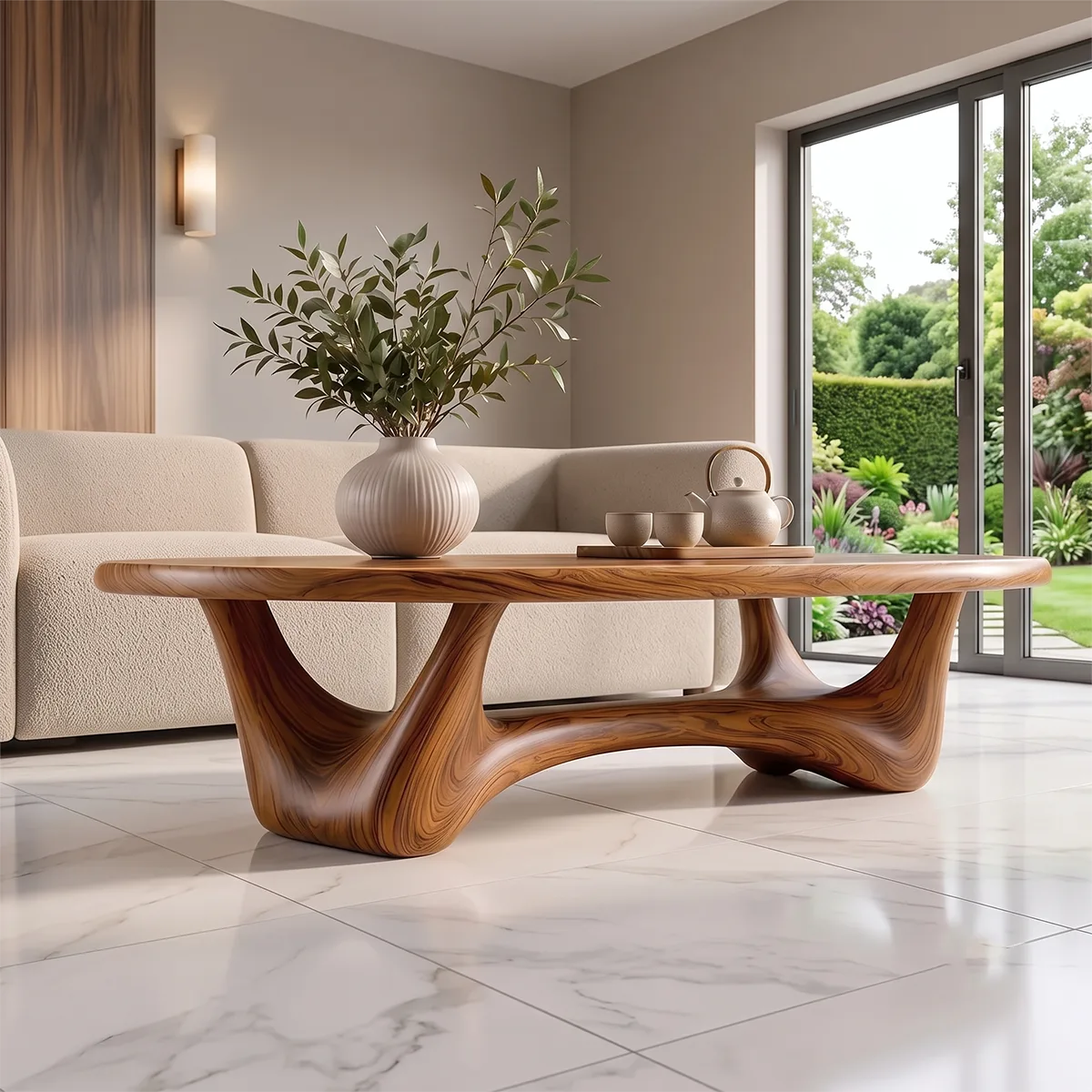 Modern Oval Coffee Table with Sculptural Open Base | Organic Contemporary Center Table for Living Room TH003-9564