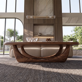 Sculptural Coffee Table with Curved Base | Organic Modern Rounded Rectangle Center Table