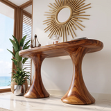 Modern Pedestal Console Table | Sculptural Entryway Console Table with Dual Curved Base TH003-6622
