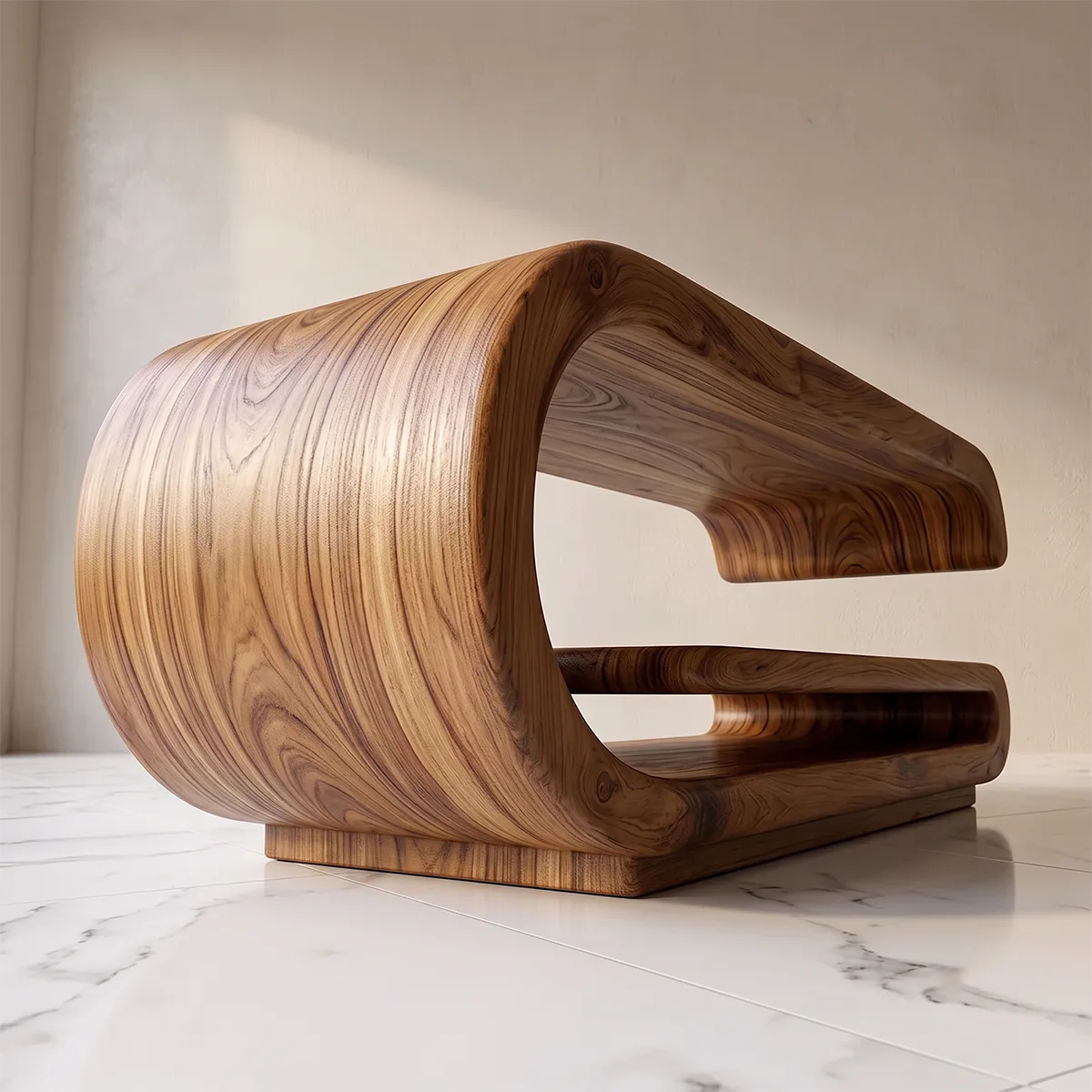 Modern Waterfall Coffee Table with Open Shelf | Contemporary Curved Center Table for Living Room TH003-6318
