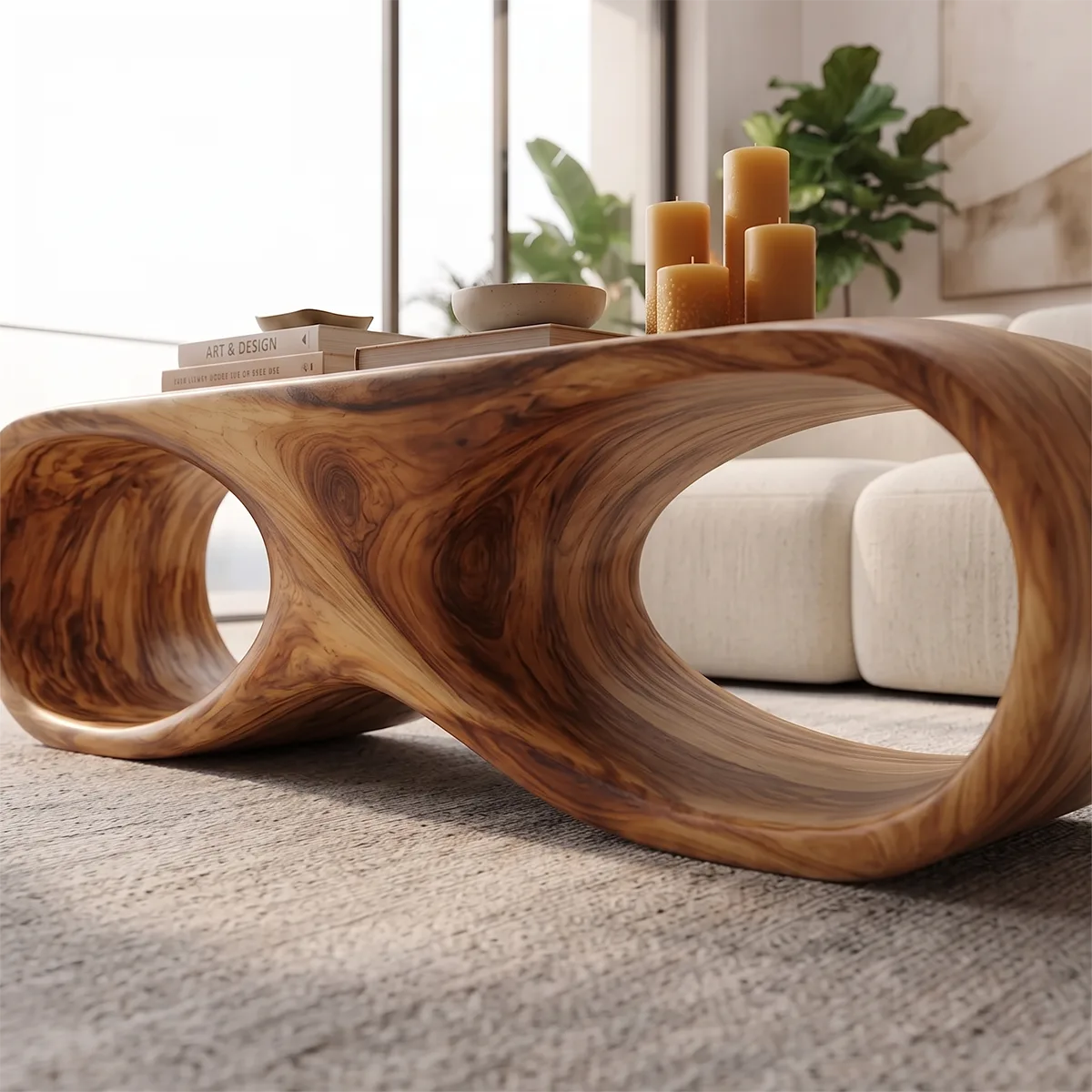 Sculptural Organic Coffee Table | Modern Curved Low Profile Living Room Table