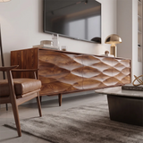 Sculptural Wave 3-Door TV Stand | Modern Carved Media Console