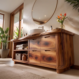 Organic Live Edge Bathroom Vanity with Open Shelving & Storage Drawers TH003-2XFK6JI
