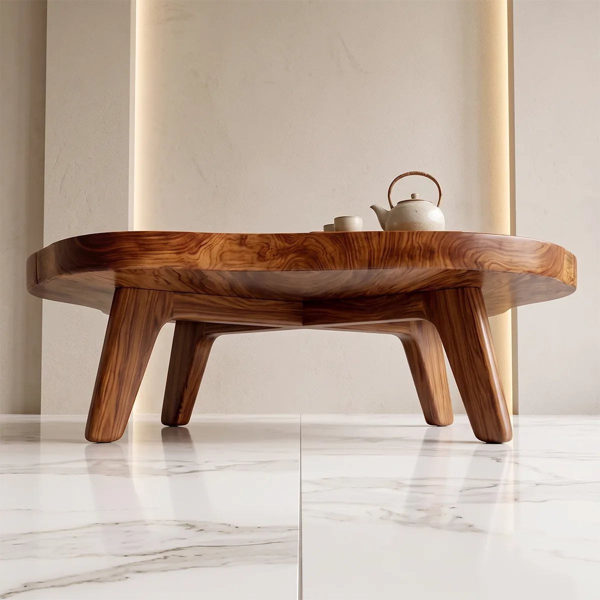 Organic Pebble Coffee Table | Modern Irregular Wood Coffee Table for Minimalist Living Room TH003-6867