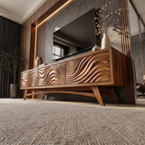 Carved Wave TV Stand with 3 Cabinets | Sculptural Modern Media Console TH003-1PAI9SF