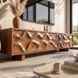 Wave Carved TV Stand with 2 Cabinets | Sculptural Media Console TH003-1TEX5BM