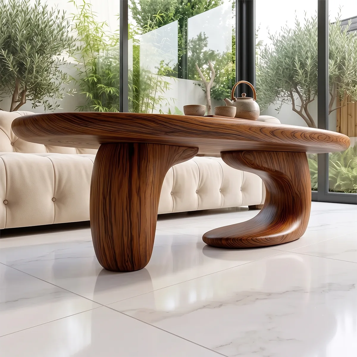 Organic Oval Coffee Table | Sculptural Wave Base Coffee Table for Modern Minimalist Living Room TH003-5893