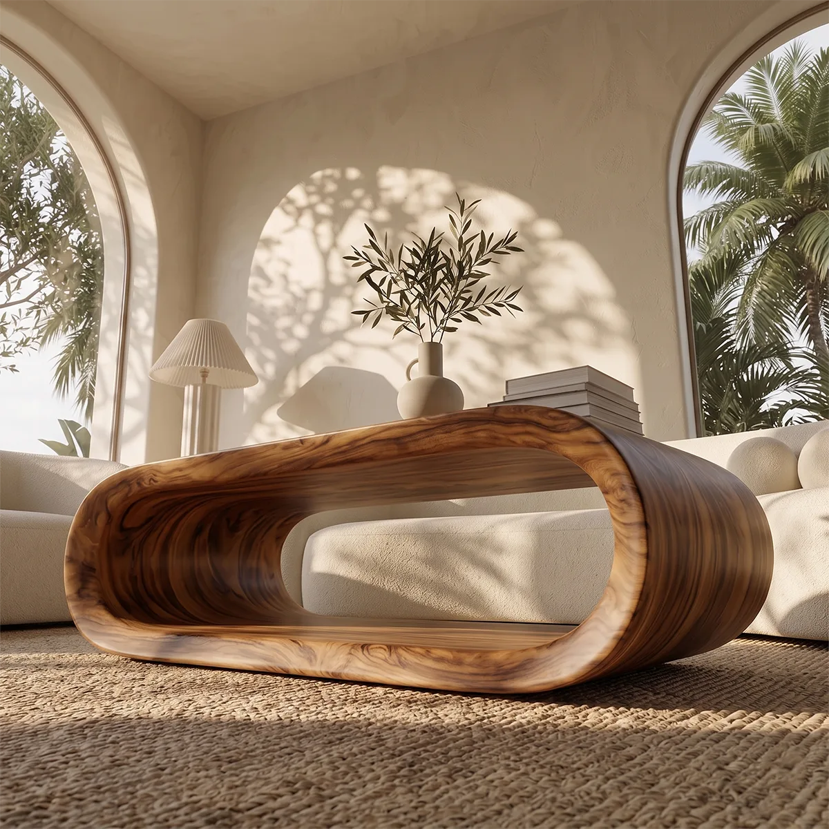 Sculptural Rounded Coffee Table | Organic Modern Open Center Living Room Table