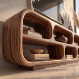 Sculptural Curved TV Stand with 6 Open Shelves | Modern Media Console