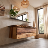Live Edge Floating Bathroom Vanity with 6 Drawers | Modern Wall Mounted Bathroom Cabinet