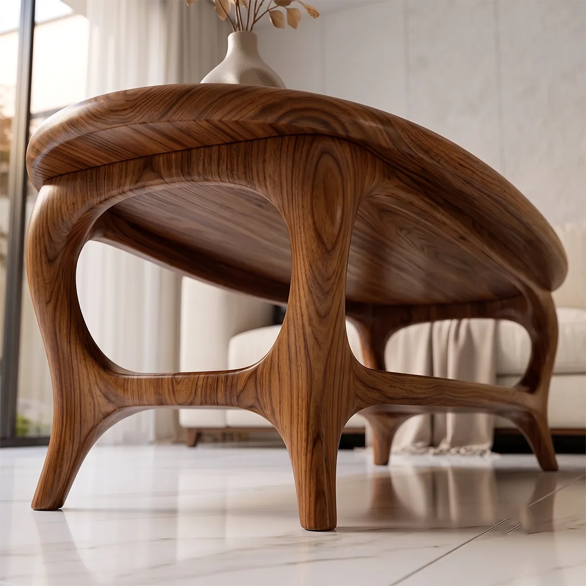 Modern Oval Coffee Table with Shelf | Sculptural Organic Center Table TH003-8066