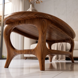 Modern Oval Coffee Table with Shelf | Sculptural Organic Center Table TH003-8066