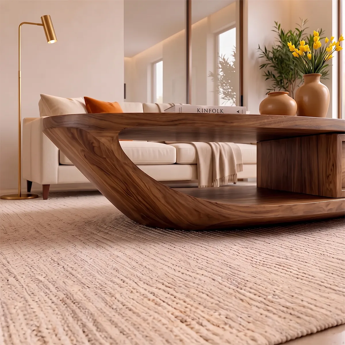 Modern Oval Coffee Table | Organic Sculptural Low Profile Living Room Center Table