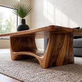 Organic Live Edge Coffee Table | Sculptural Waterfall Base Modern Living Room Table
