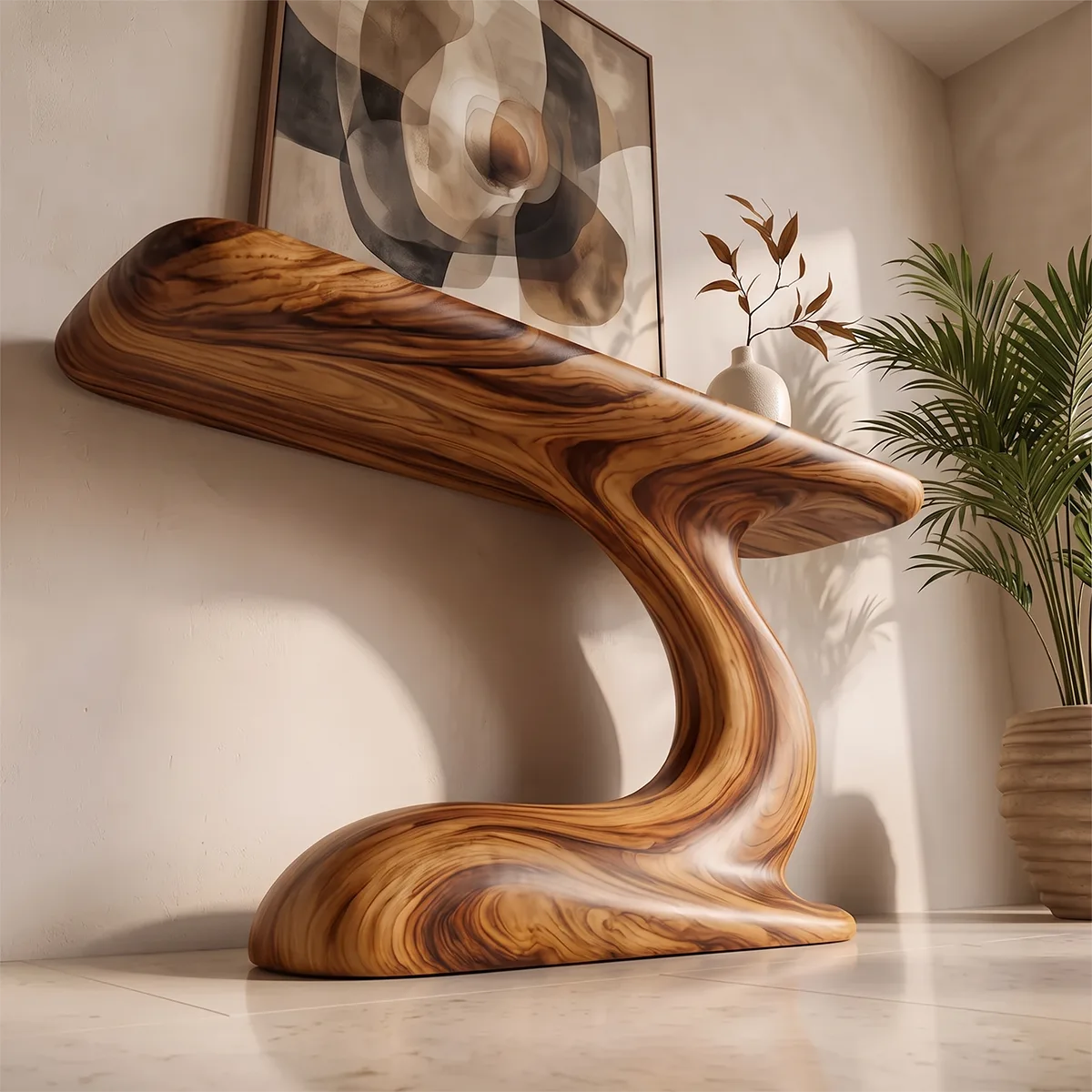 Sculptural Wave Console Table | Organic Modern Entryway Table with Curved Abstract Base TH003-3147