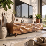 Wave Carved TV Stand with Cabinets & Drawer | Sculptural Media Console TH003-6OAB8FA