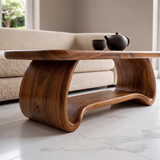Modern Waterfall Coffee Table | Curved Open Shelf Center Table with Sculptural Base TH003-2431