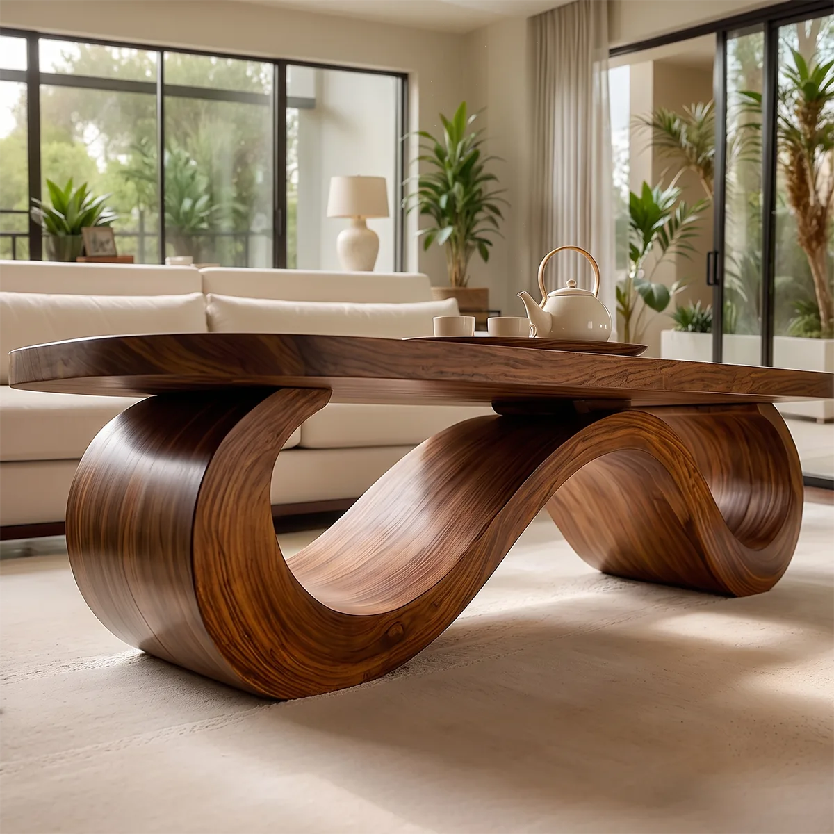 Modern Wave Coffee Table | Sculptural Curved Center Table for Contemporary Living Room TH003-2856