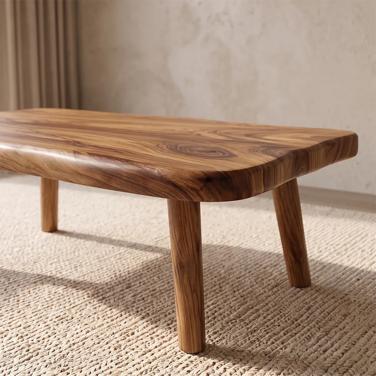 Organic Modern Coffee Table | Rounded Rectangle Low Profile Living Room Table