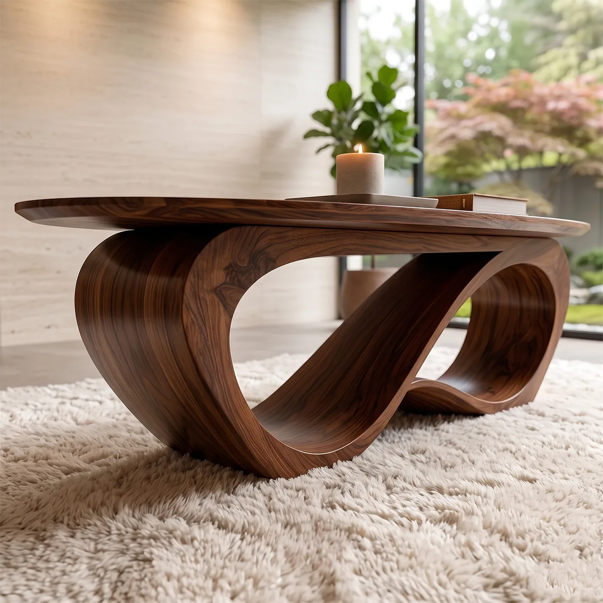 Sculptural Oval Coffee Table | Organic Modern Wave Base Living Room Center Table