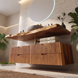 Floating Fluted Bathroom Vanity | Modern Live Edge Wood Vanity TH003-8BWH6MI