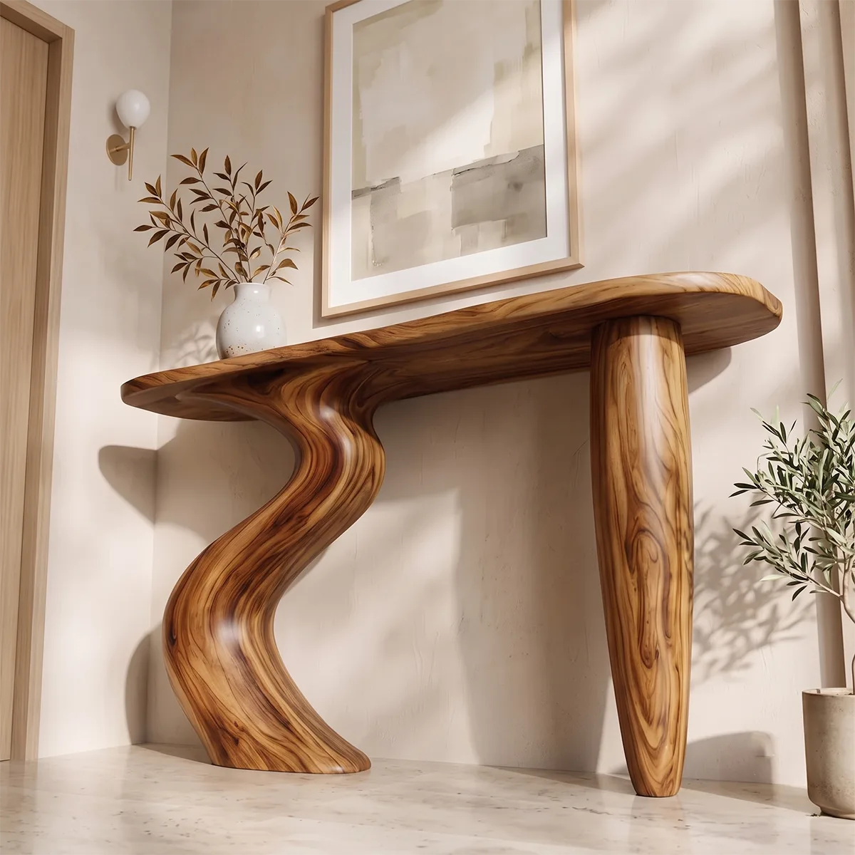 Organic Wave Console Table | Sculptural Entryway Table with Curved Pedestal Base TH003-1709