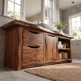 Live Edge Bathroom Vanity with Drawers, Cabinet & Open Shelves | Freestanding Rustic Modern Vanity