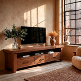 Modern TV Stand with 3 Drawers & Open Shelf | Long Low Profile Media Console