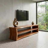 Modern Open Shelf TV Stand – Low Profile Media Console with 2-Tier Storage