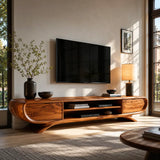 Sculptural Curved TV Stand with Open Media Shelves & Concealed Storage | Modern Entertainment Console