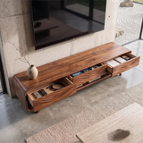 Wave Carved TV Stand with 3 Drawers & Open Shelf | Modern Media Console TH003-7KHK3MC