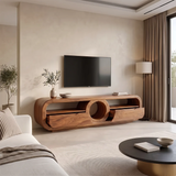 Modern TV Stand with Circular Shelf & Drawers | Sculptural Media Console TH003-7HDN2FQ