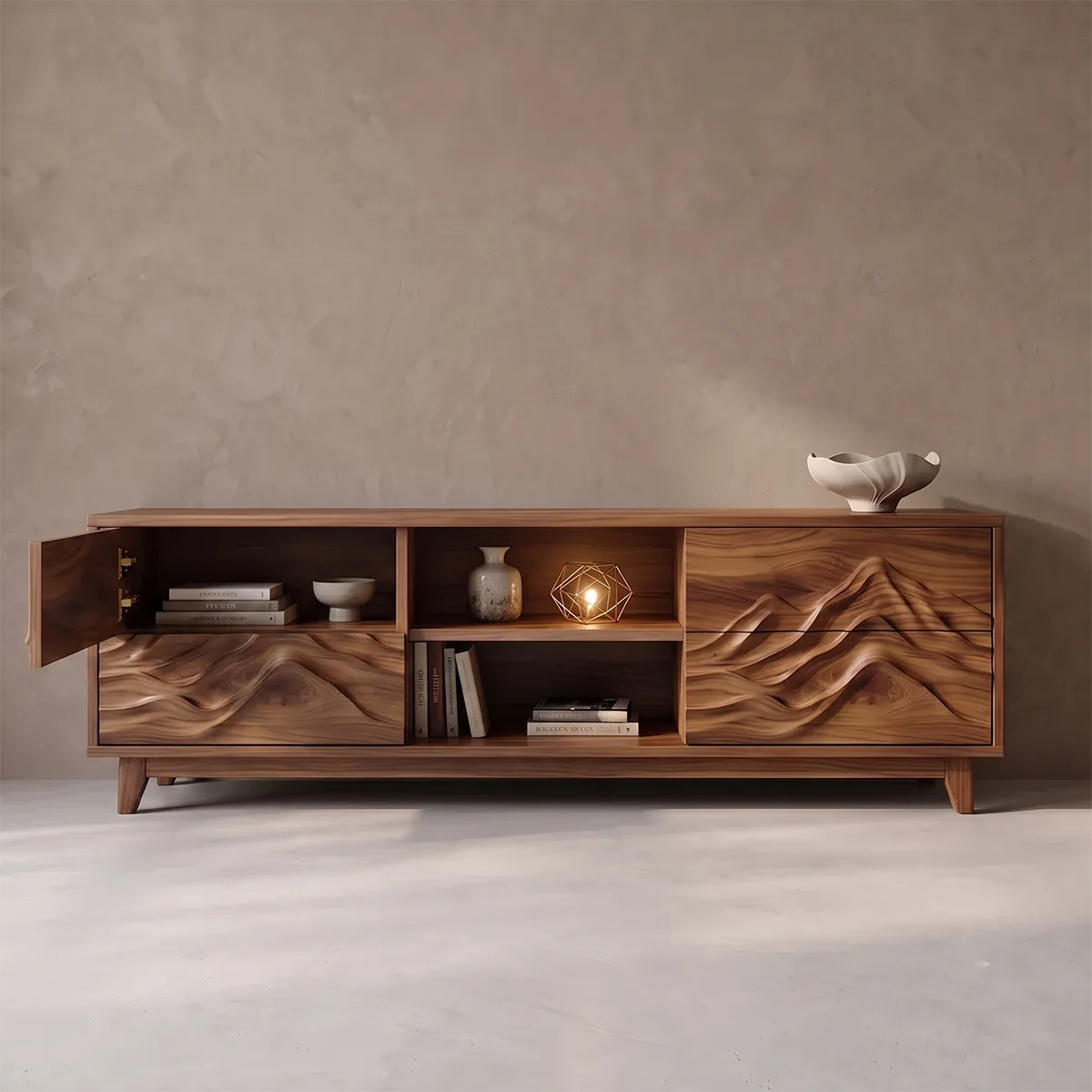 Carved Mountain TV Stand with 4 Cabinets | Modern Media Console TH003-4VZB9ZR