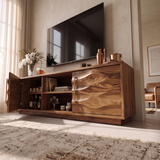Wave Carved TV Stand with 2 Cabinets & Open Shelves | Media Console TH003-6UCU1VC