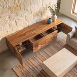 Topographic Relief TV Stand with Dual Cabinets & Center Drawers | Modern Media Console TH003-1QEW8AF