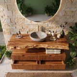 Floating Fluted Bathroom Vanity | Modern Live Edge Wood Vanity TH003-8BWH6MI