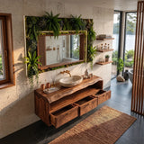 Floating Bathroom Vanity with Live Edge Countertop & Carved Drawer Fronts TH003-6UAW7UW