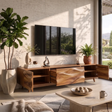 Wave Carved TV Stand with Cabinets & Drawer | Sculptural Media Console TH003-6OAB8FA
