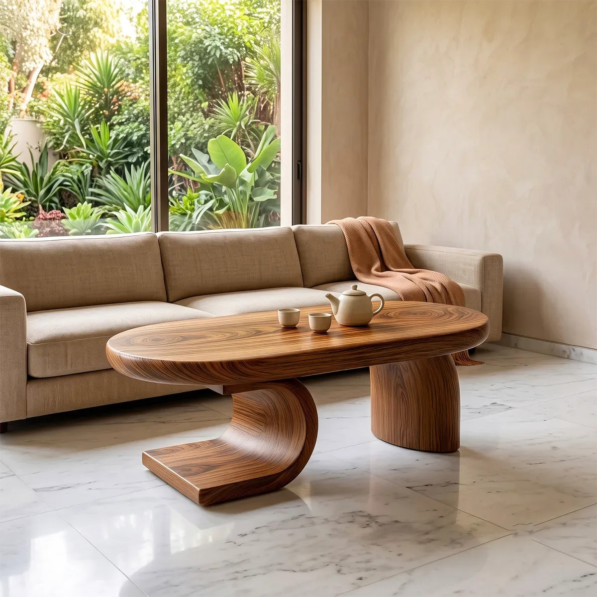 Modern Sculptural Coffee Table | Oval Center Table with Curved Pedestal Base TH003-2377