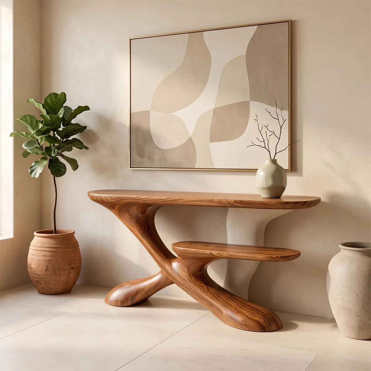 Sculptural Tiered Console Table | Organic Modern Entryway Table with Floating Curved Design TH003-4469