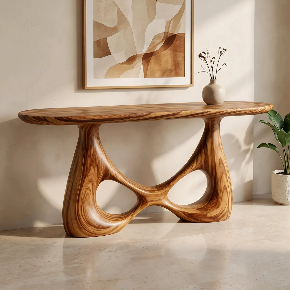 Organic Sculptural Console Table | Modern Entryway Table with Abstract Openwork Base TH003-6604
