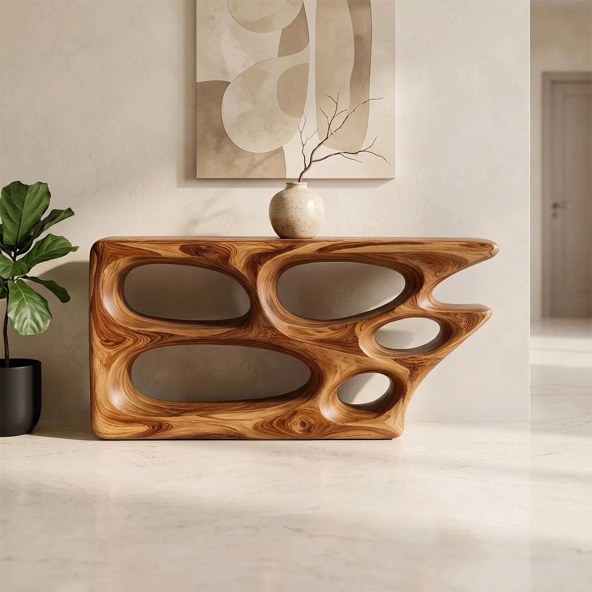 Organic Sculptural Console Table | Modern Open Shelf Console with Abstract Architectural Design TH003-9123