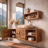 Floating Bathroom Vanity with Mountain Carved Doors & Open Side Shelves TH003-3HMW2TU