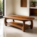 Modern Coffee Table with Open Shelf | Rounded Rectangle Center Table for Contemporary Living Room TH003-8562