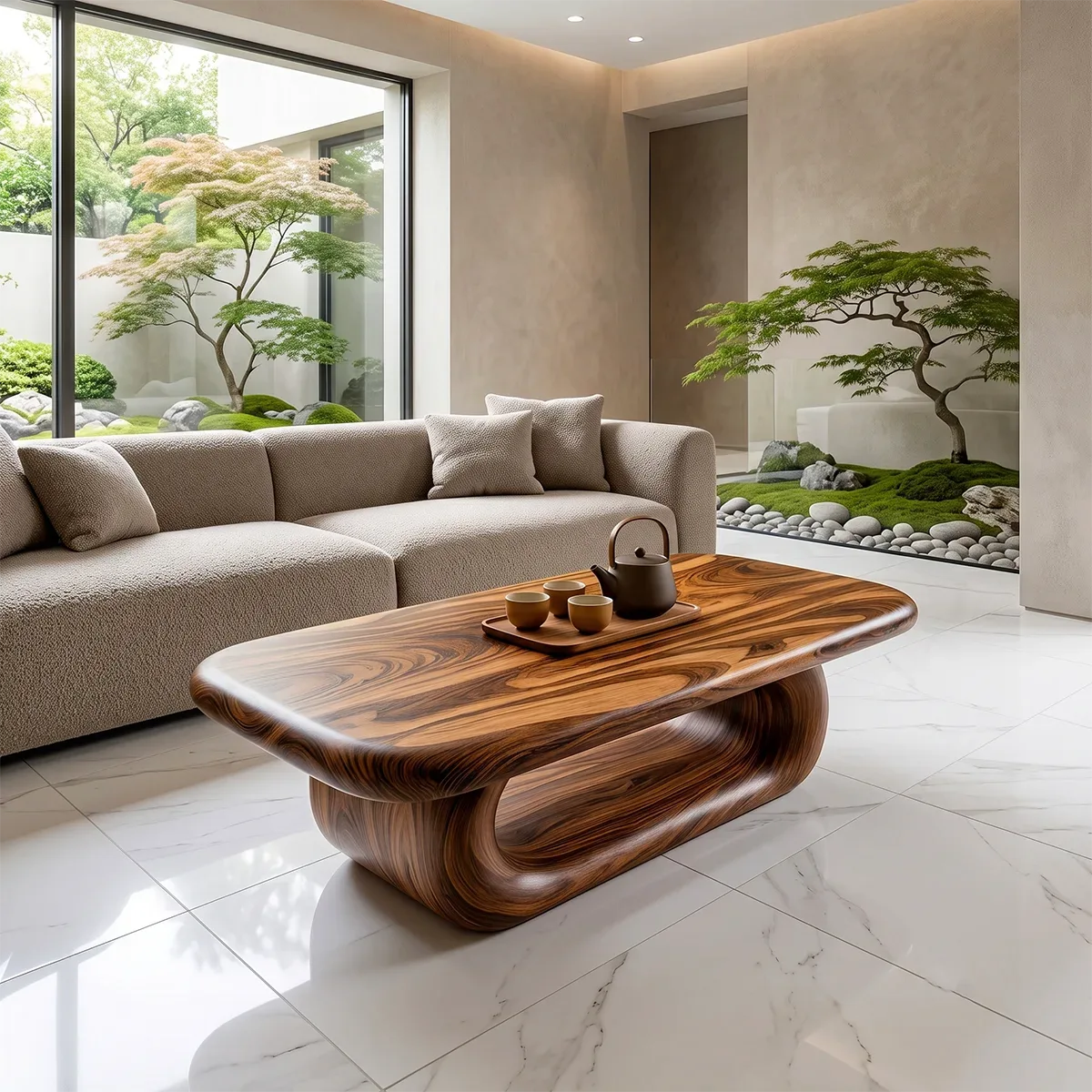 Modern Coffee Table with Sculptural Open Base | Rounded Rectangle Center Table for Contemporary Living Room TH003-5785