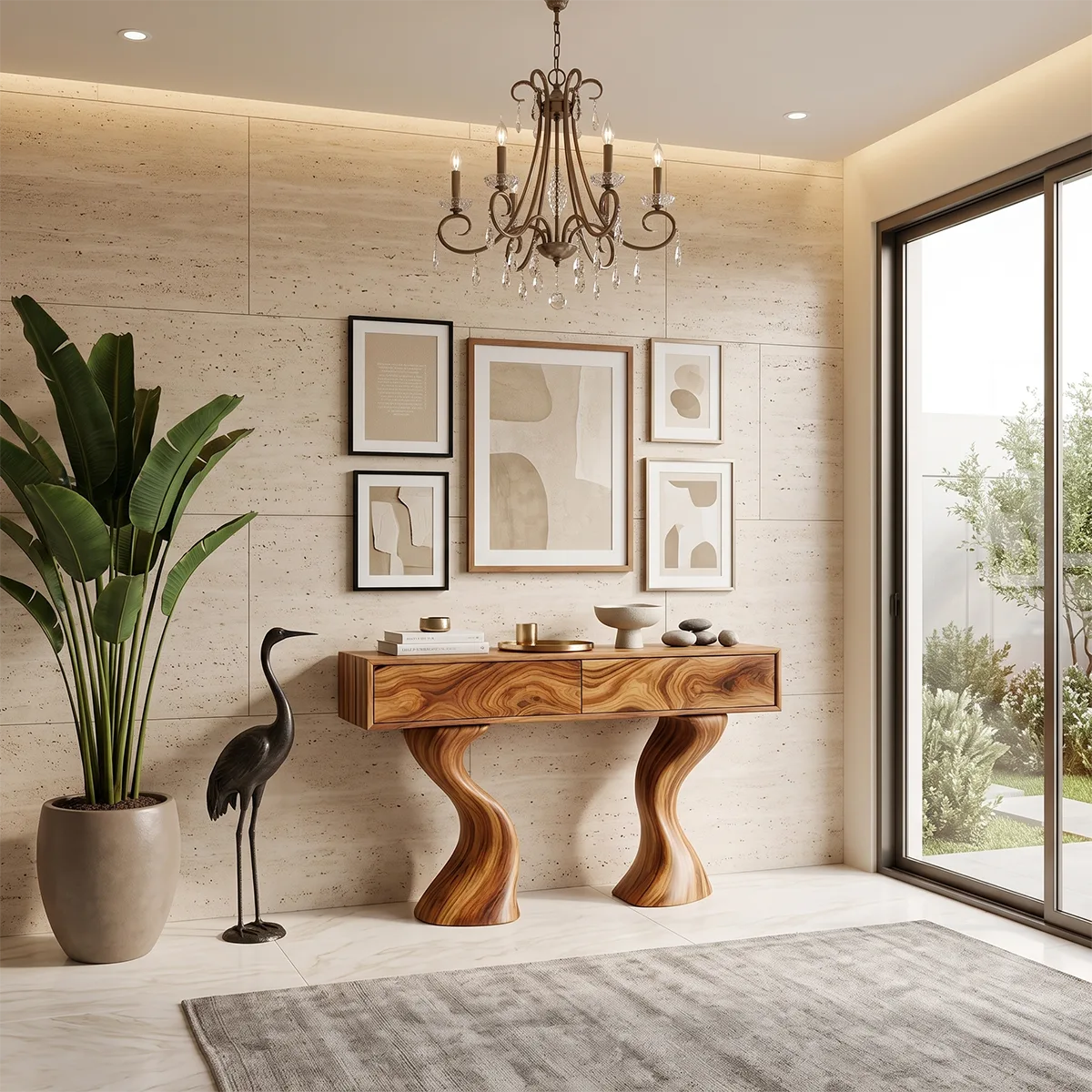 Modern Sculptural Console Table with Drawers | Organic Entryway Storage Console Table TH003-4892