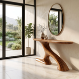 Organic Sculptural Console Table | Modern Entryway Console Table with Flowing Curved Pedestal Base TH003-9707